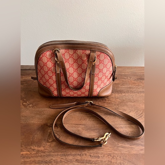 Gucci Brown/Pink GG Supreme Canvas And Leather Nice Dome Satchel - Picture 2 of 11